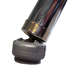 School chair glide installed on a metal classroom chair leg